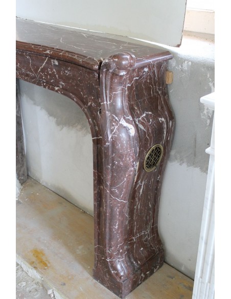 600 AG ORIGINAL ART NOUVEAU FIREPLACE MANTEL IN ROUGE ROYAL VERSAILLES MARBLE DESIGNED BY ARCHITECT MAJORELLE