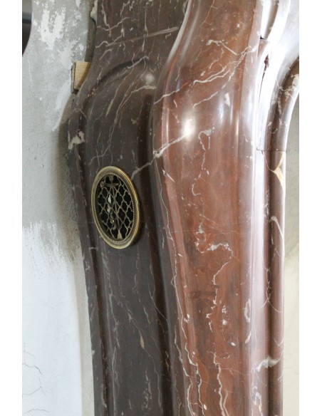 600 AG ORIGINAL ART NOUVEAU FIREPLACE MANTEL IN ROUGE ROYAL VERSAILLES MARBLE DESIGNED BY ARCHITECT MAJORELLE