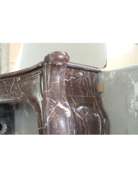 600 AG ORIGINAL ART NOUVEAU FIREPLACE MANTEL IN ROUGE ROYAL VERSAILLES MARBLE DESIGNED BY ARCHITECT MAJORELLE