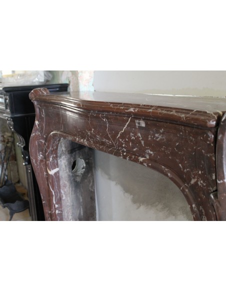 600 AG ORIGINAL ART NOUVEAU FIREPLACE MANTEL IN ROUGE ROYAL VERSAILLES MARBLE DESIGNED BY ARCHITECT MAJORELLE