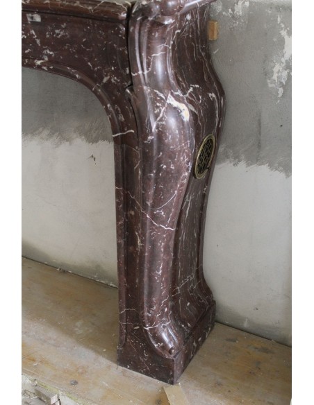 600 AG ORIGINAL ART NOUVEAU FIREPLACE MANTEL IN ROUGE ROYAL VERSAILLES MARBLE DESIGNED BY ARCHITECT MAJORELLE