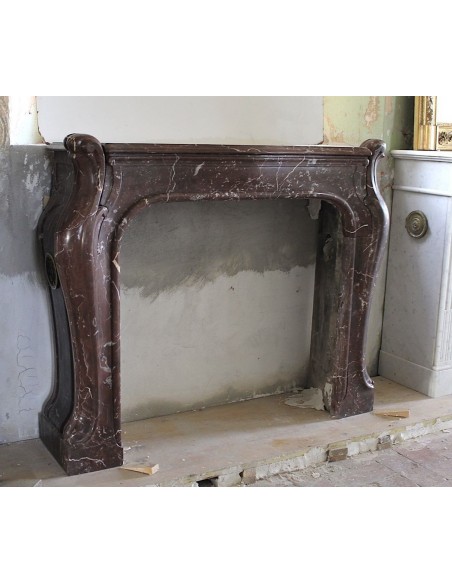 600 AG ORIGINAL ART NOUVEAU FIREPLACE MANTEL IN ROUGE ROYAL VERSAILLES MARBLE DESIGNED BY ARCHITECT MAJORELLE
