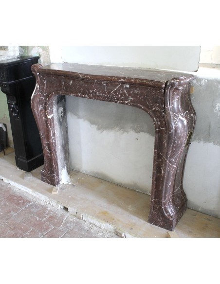 600 AG ORIGINAL ART NOUVEAU FIREPLACE MANTEL IN ROUGE ROYAL VERSAILLES MARBLE DESIGNED BY ARCHITECT MAJORELLE