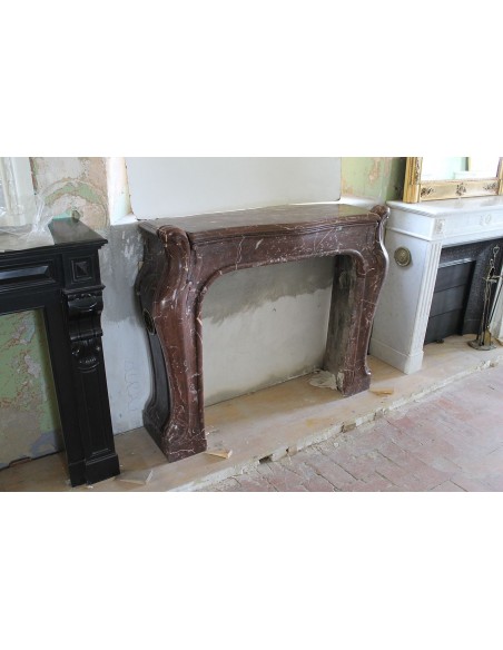 600 AG ORIGINAL ART NOUVEAU FIREPLACE MANTEL IN ROUGE ROYAL VERSAILLES MARBLE DESIGNED BY ARCHITECT MAJORELLE