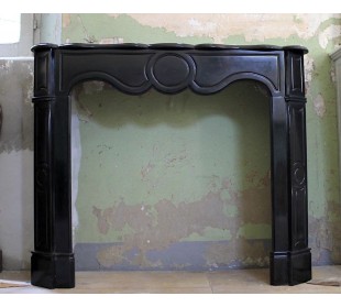ANTIQUE LOUIS XV POMPADOUR "PLAT" FIREPLACE CARVED IN BLACK BELGIUM MARBLE