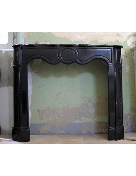 ANTIQUE LOUIS XV POMPADOUR "PLAT" FIREPLACE CARVED IN BLACK BELGIUM MARBLE