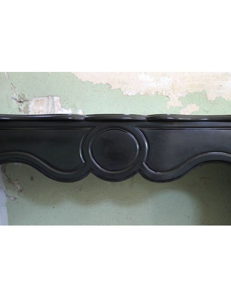 032 ANTIQUE LOUIS XV POMPADOUR "PLAT" FIREPLACE CARVED IN BLACK BELGIUM MARBLE