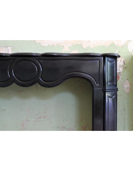 032 ANTIQUE LOUIS XV POMPADOUR "PLAT" FIREPLACE CARVED IN BLACK BELGIUM MARBLE