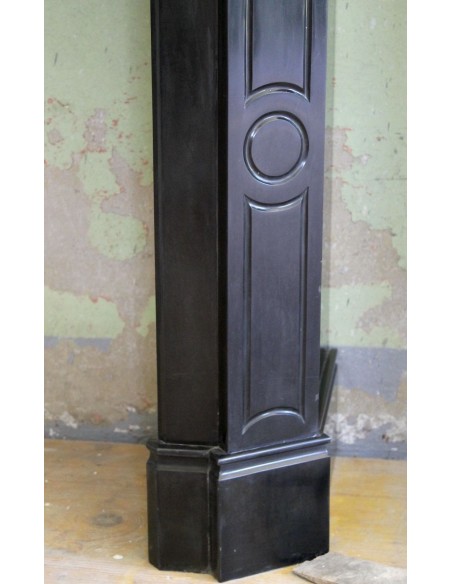 032 ANTIQUE LOUIS XV POMPADOUR "PLAT" FIREPLACE CARVED IN BLACK BELGIUM MARBLE