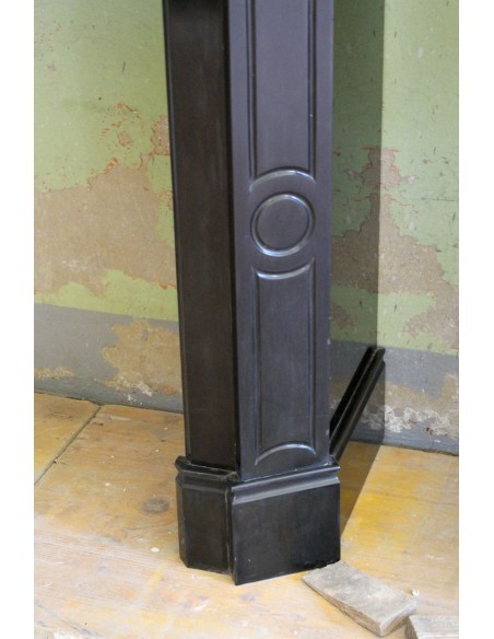 032 ANTIQUE LOUIS XV POMPADOUR "PLAT" FIREPLACE CARVED IN BLACK BELGIUM MARBLE