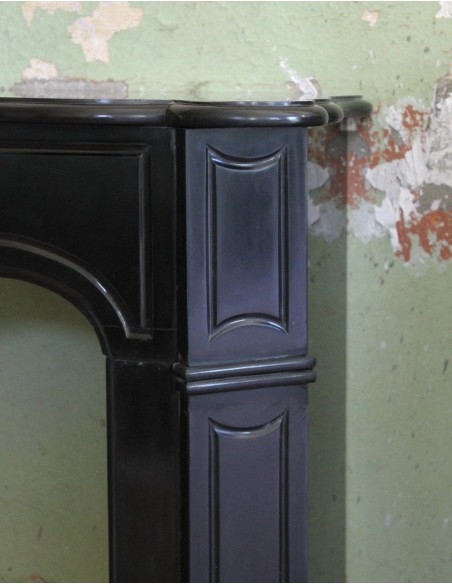 032 ANTIQUE LOUIS XV POMPADOUR "PLAT" FIREPLACE CARVED IN BLACK BELGIUM MARBLE