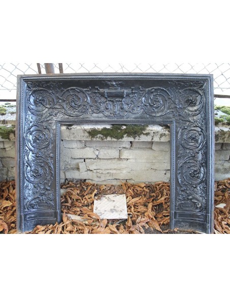 CG 066 CONTROCUORE CAMINO NEOCLASSICO "ROSACES" DI FINISSIMA FATTURA IN FUSIONE DI GHISA D'ARTE