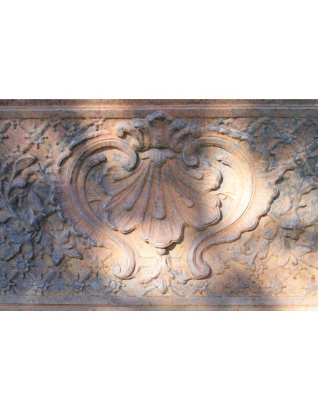 CG 048 ECCEZIONALE CONTROCUORE CAMINO LUIGI XVI "COQUILLE" IN FUSIONE DI GHISA D'ARTE