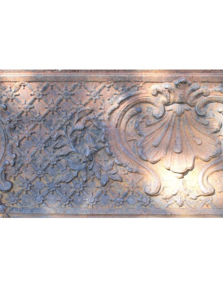 CG 048 ECCEZIONALE CONTROCUORE CAMINO LUIGI XVI "COQUILLE" IN FUSIONE DI GHISA D'ARTE