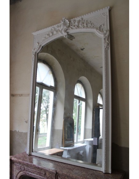 025G IMPONENTE  CAMINIERA REGGENZA FINEMENTE DECORATA E PROVVISTA DI SPECCHIO D'ORIGINE