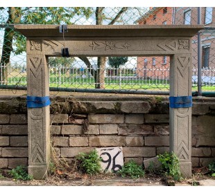 Nice and proportioned Italian fireplace mantel hand carved in "Pietra di Bardi" sandstone, offered at a discounted price.