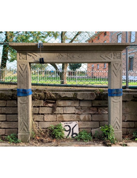 Nice and proportioned Italian fireplace mantel hand carved in "Pietra di Bardi" sandstone, offered at a discounted price.