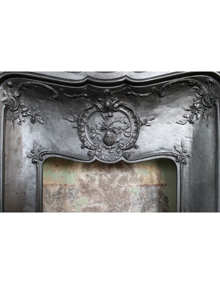 001GH ANTIQUE ART NOUVEAU CAST-IRON "LARCHER GRENADE" FIREPLACE MANTEL