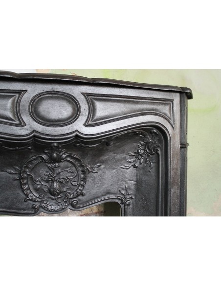 001GH ANTIQUE ART NOUVEAU CAST-IRON "LARCHER GRENADE" FIREPLACE MANTEL