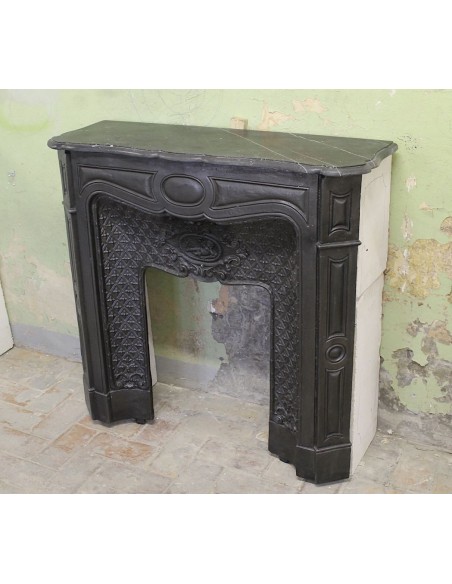 002GH ANTIQUE ART NOUVEAU "LARCHER BÉBÉ" CAST-IRON FIREPLACE MANTEL