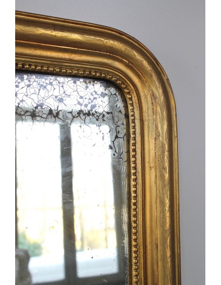 005 SPECCHIERA DORATA DI PICCOLE DIMENSIONI CON DECORO A "PERLAGE" E SPECCHIO D'ORIGINE