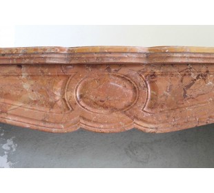 Antique Louis XV "Pompadour Galbé" marble mantel carved in Orange "Brèche orange" marble. 2