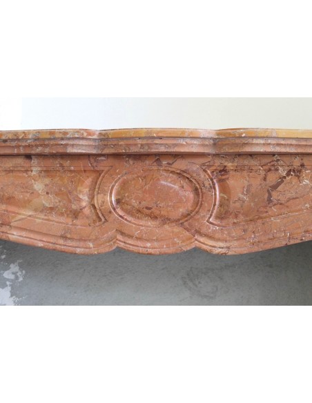 004 ANTIQUE LOUIS XV "POMPADOUR PIED GALBÉ" MANTEL IN BRÈCHE ORANGE MARBLE