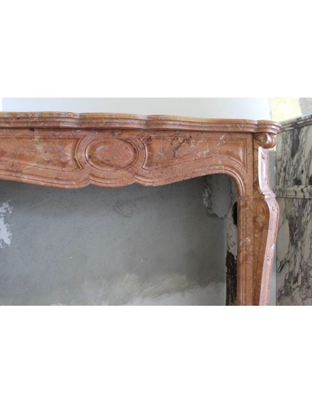 004 ANTIQUE LOUIS XV "POMPADOUR PIED GALBÉ" MANTEL IN BRÈCHE ORANGE MARBLE