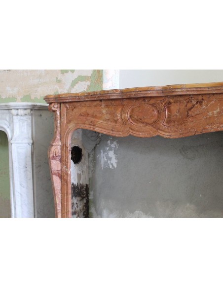 004 ANTIQUE LOUIS XV "POMPADOUR PIED GALBÉ" MANTEL IN BRÈCHE ORANGE MARBLE
