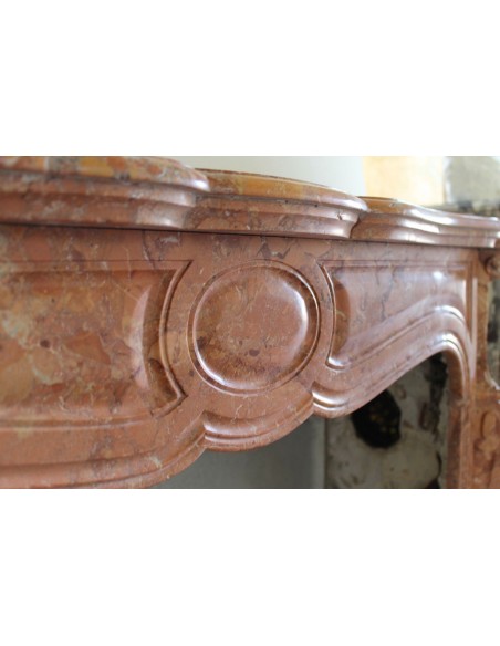 004 ANTIQUE LOUIS XV "POMPADOUR PIED GALBÉ" MANTEL IN BRÈCHE ORANGE MARBLE