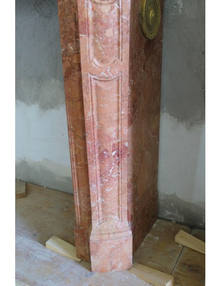 004 ANTIQUE LOUIS XV "POMPADOUR PIED GALBÉ" MANTEL IN BRÈCHE ORANGE MARBLE