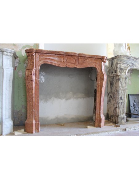 004 ANTIQUE LOUIS XV "POMPADOUR PIED GALBÉ" MANTEL IN BRÈCHE ORANGE MARBLE