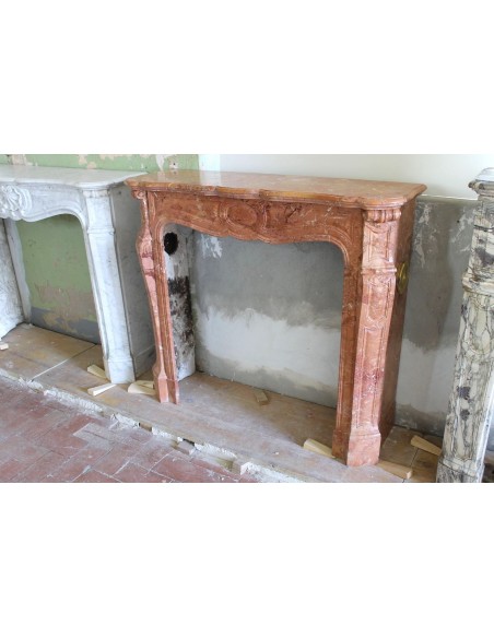 004 ANTIQUE LOUIS XV "POMPADOUR PIED GALBÉ" MANTEL IN BRÈCHE ORANGE MARBLE