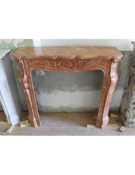 004 ANTIQUE LOUIS XV "POMPADOUR PIED GALBÉ" MANTEL IN BRÈCHE ORANGE MARBLE