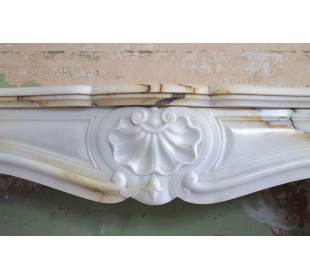 Antique Louis XV "Trois Coquilles" fireplace mantel surround carved in rare Italian Paonazzo marble 2