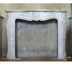 Antique authentic Louis XV Three Shells fireplace mantel surround in white Calacatta marble