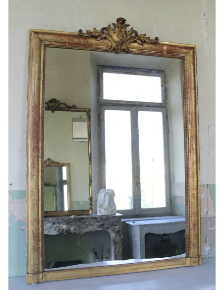 001M PROPORZIONATISSIMA CAMINIERA LUIGI XVI IN FOGLIA D'ORO CON CIMASA BAROCCA