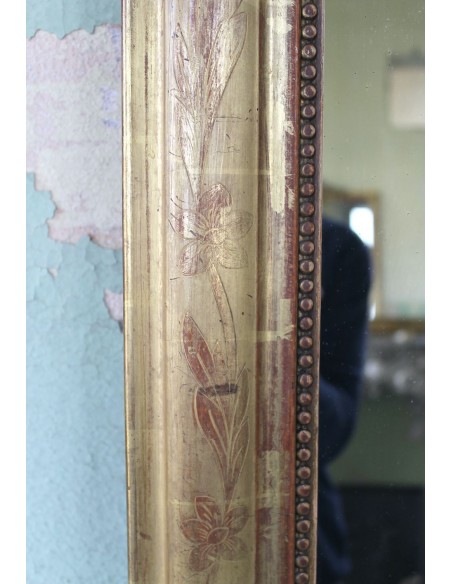 001M PROPORZIONATISSIMA CAMINIERA LUIGI XVI IN FOGLIA D'ORO CON CIMASA BAROCCA