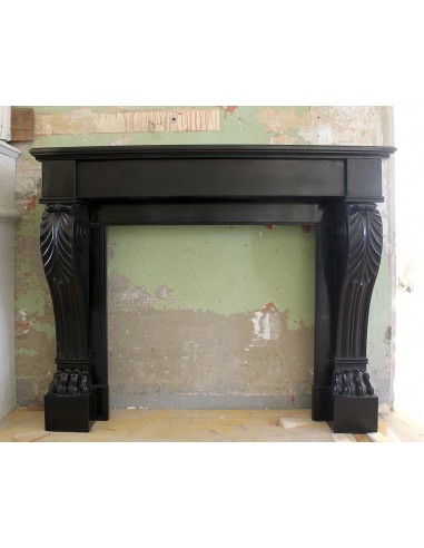 Antique Empire-style fireplace mantel in Black Belgium marble. This fireplace is among the trendiest antique marble fireplaces.