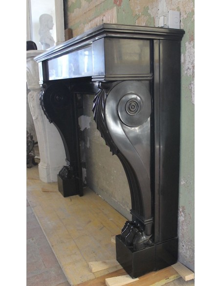 511 AG ANTIQUE EMPIRE-STYLE "LION'S PAWS" FIREPLACE MANTEL IN BLACK BELGIUM MARBLE