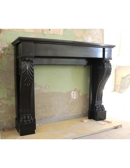 511 AG ANTIQUE EMPIRE-STYLE "LION'S PAWS" FIREPLACE MANTEL IN BLACK BELGIUM MARBLE