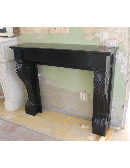 511 AG ANTIQUE EMPIRE-STYLE "LION'S PAWS" FIREPLACE MANTEL IN BLACK BELGIUM MARBLE