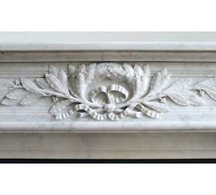 Antique Louis XVI fireplace mantel carved in white Carrara marble with its own cast iron insert 2