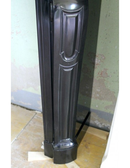 016 AG SMALL ANTIQUE LOUIS XV "PIED GALBÉ" FIREPLACE MANTEL CARVED IN BLACK BELGIAN MARBLE