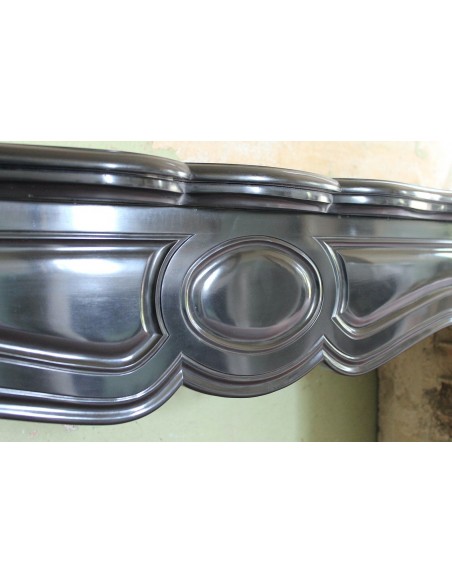 016 AG SMALL ANTIQUE LOUIS XV "PIED GALBÉ" FIREPLACE MANTEL CARVED IN BLACK BELGIAN MARBLE