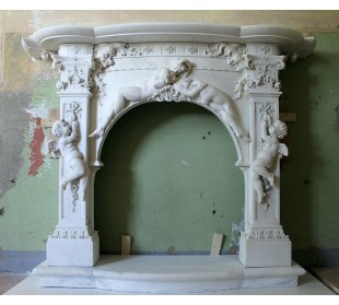 Antique exceptional one-of-a-kind marble mantel signed by the sculptor Adolfo Cipriani.