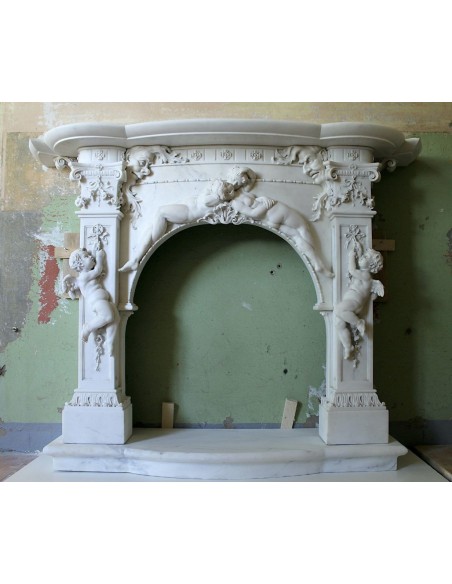 Antique exceptional one-of-a-kind marble mantel signed by the sculptor Adolfo Cipriani.