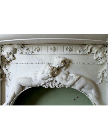 001 AG ANTIQUE EXCEPTIONAL ONE-OF-A-KIND "THE TREE OF LIFE" MARBLE MANTEL SIGNED BY THE ITALIAN SCULPTOR ADOLFO CIPRIANI