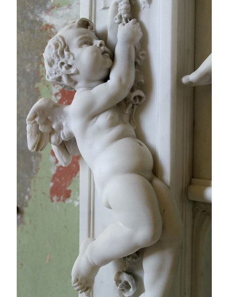 001 AG ANTIQUE EXCEPTIONAL ONE-OF-A-KIND "THE TREE OF LIFE" MARBLE MANTEL SIGNED BY THE ITALIAN SCULPTOR ADOLFO CIPRIANI