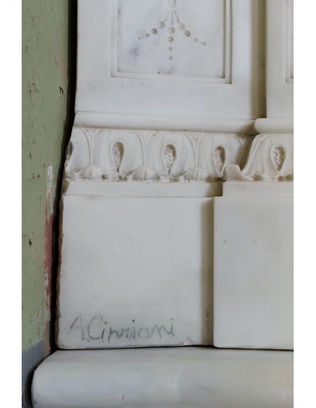 001 AG ANTIQUE EXCEPTIONAL ONE-OF-A-KIND "THE TREE OF LIFE" MARBLE MANTEL SIGNED BY THE ITALIAN SCULPTOR ADOLFO CIPRIANI